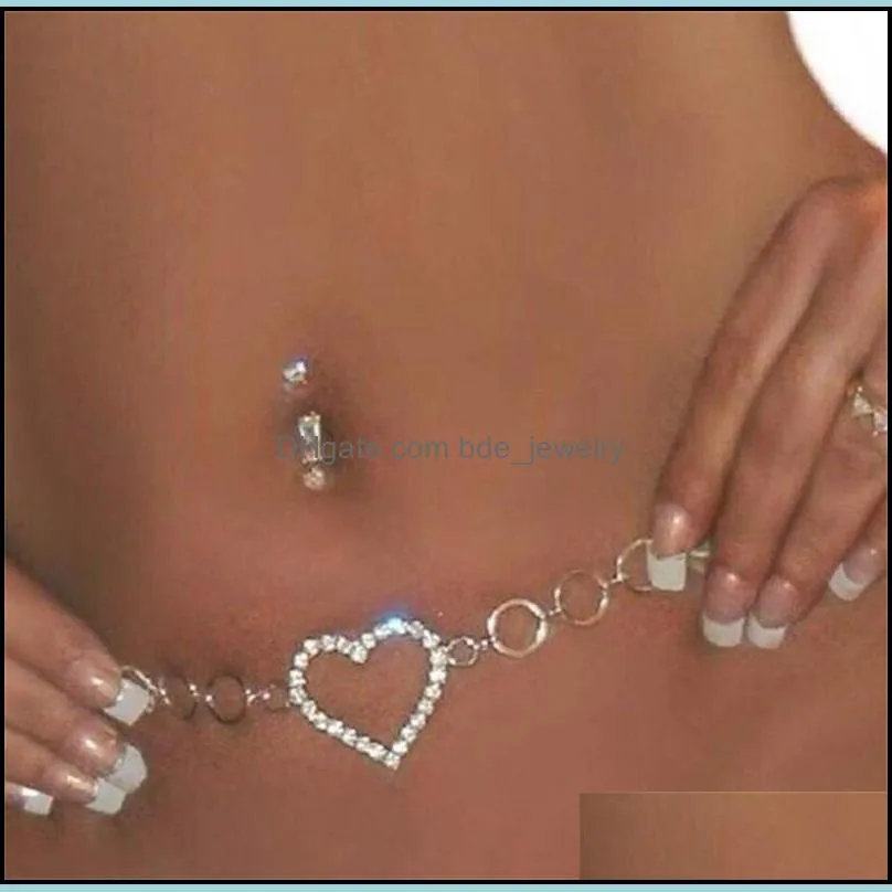 women fashion rhinestone heart waist chain belt jewelry crystal belly body chain sexy party jewelry gift c3