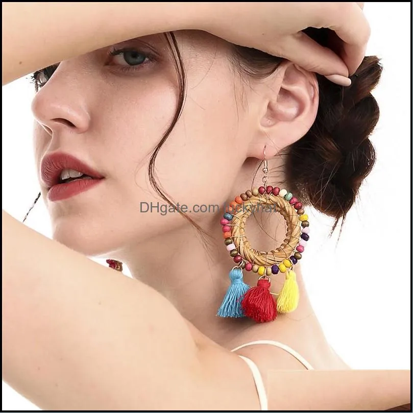 handmade long tassel drop hoop earring ethnic bohemian beaded tassel dangle earrings for women summer beach jewelry gift