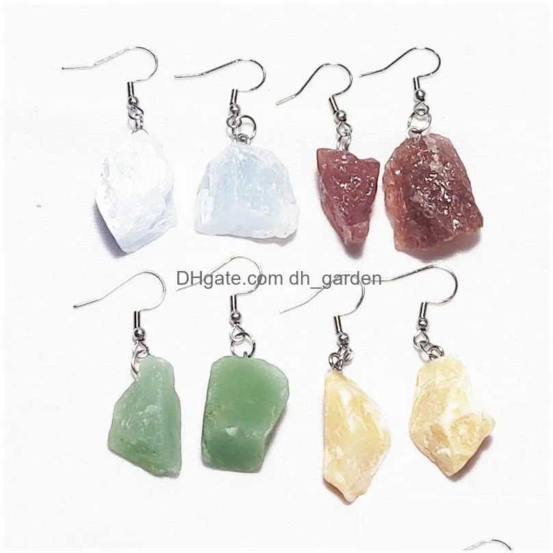 irregular rough raw ore natural stone charms earrings fluorite amethysts quartz crystal agates stainless steel hook earrings