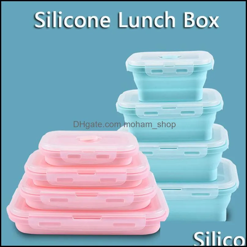 silicone foldable lunch box fruit food storage container outdoor portable camping picnic lunch box rectangle food fruit holder vt0454