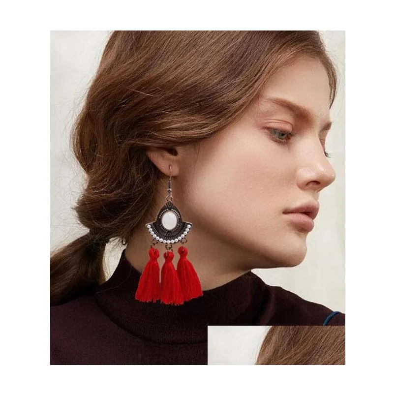 bohemian fashion jewelry thread tassel earrings vintage dangle earrings