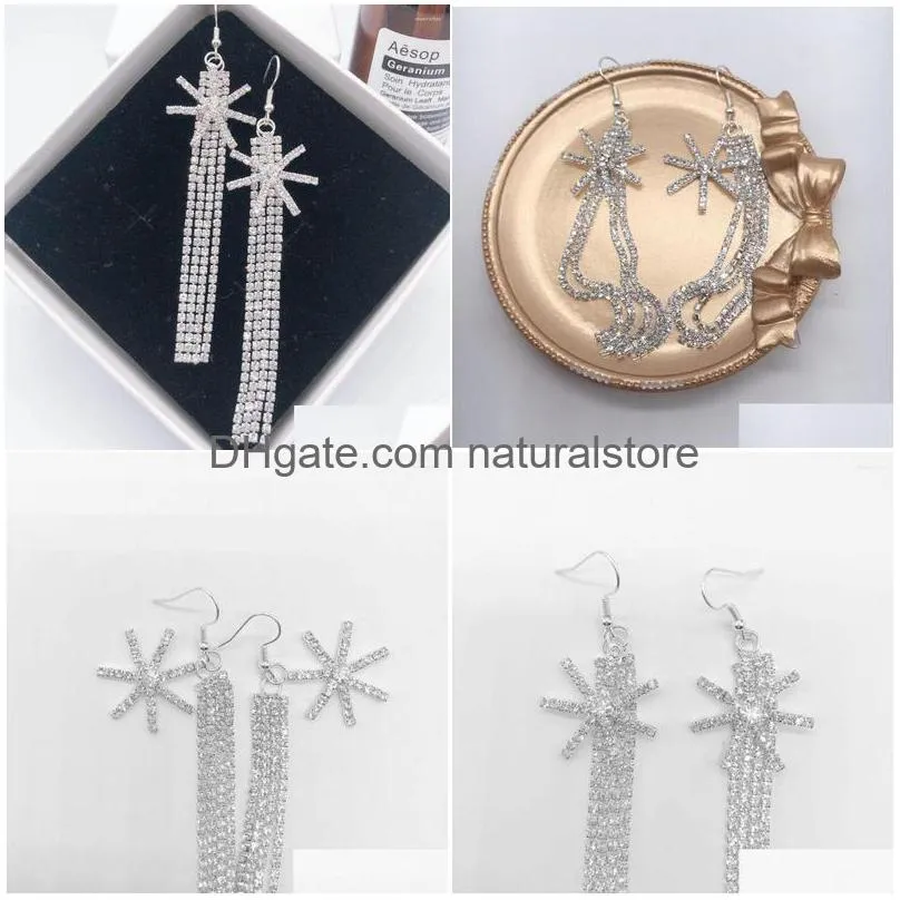 dangle earrings 2022 fashion crystal geometric tassel bridal wedding accessories