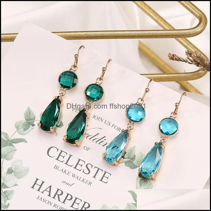 2019 womens fashion k9 crystal water drop dangle earrings rhinestone copper sweet metal ear earrings for girl gift wholesale