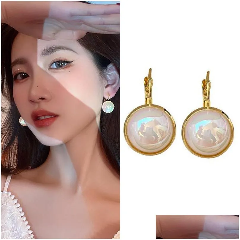 fashion jewelry colorful mermaid hime faux pearl earring niche design hoop ear clip earrings