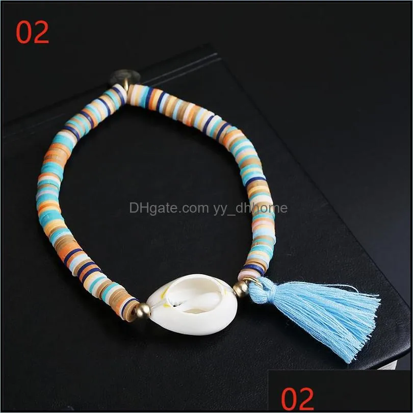 trendy white shell elastic bracelet bohemian colorful clear stone polymer clay beaded bracelets for women holiday seashell beach jewelry