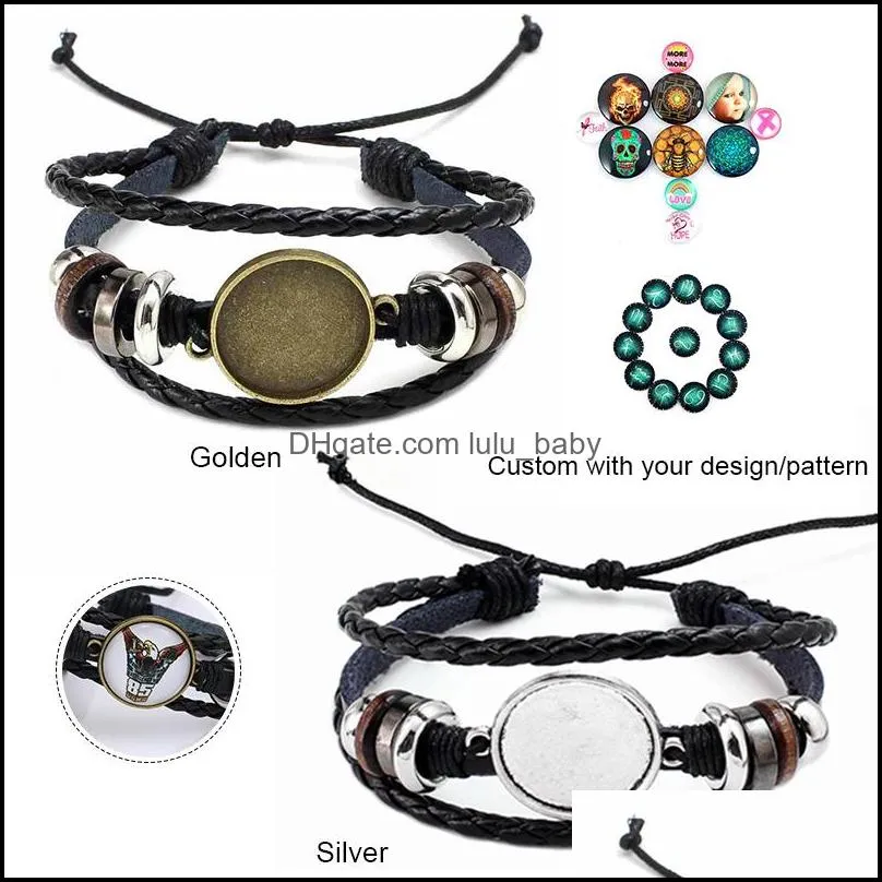 fashion jewelry diy multi layer leather bracelet bangle blank base fit 20mm round p o glass cabochon setting bezel tray jewelry