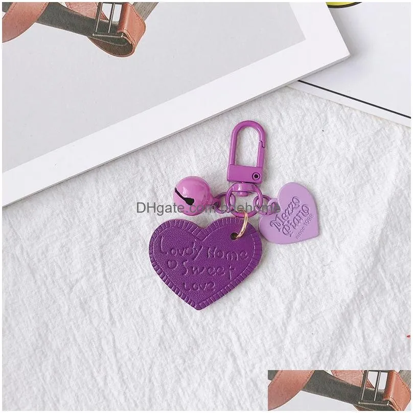 letters faux leather heart key rings chains small bell love hearts pendant bag hanging car keychain women girl gift