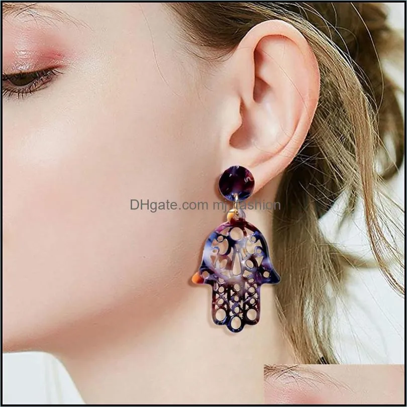 fashion leopard acrylic resin earrings geometric hand palm drop earrings for women colorful round circle shape ear wedding jewelry