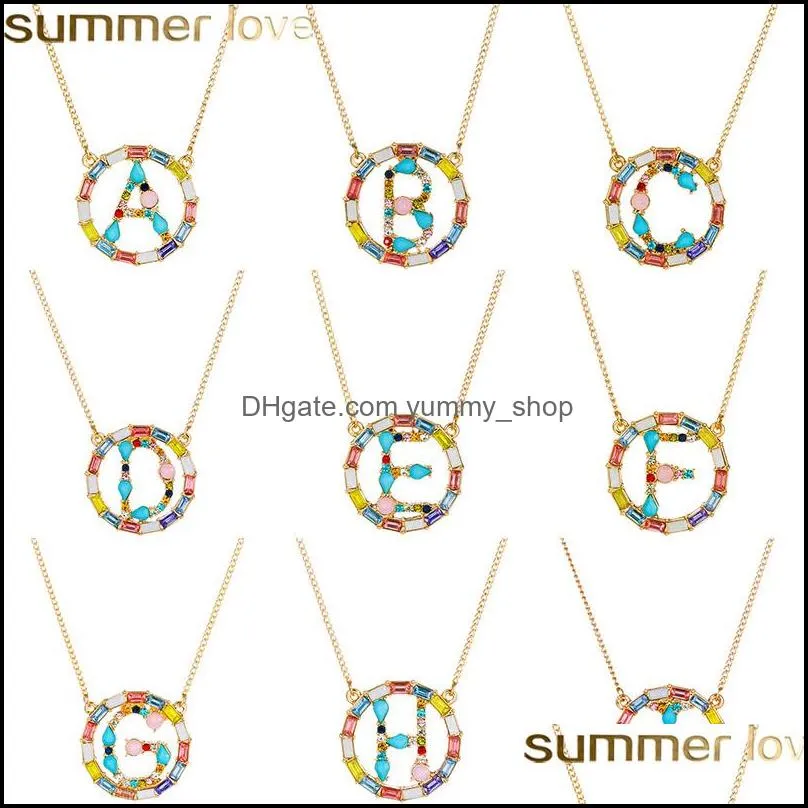 fashion initials name alphabet necklace crystal rainbow pendant 26 letter necklace fashion gift multicolor gold color women letter az