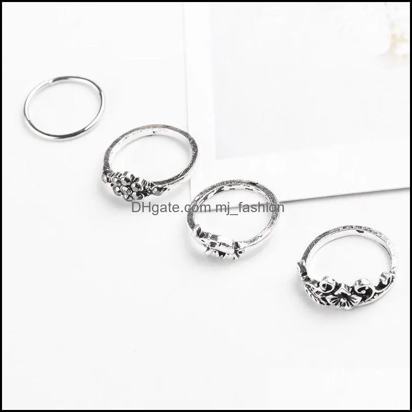 10 pcs/set selling moon flower elephant joint ring set antique silver plated vintage bohemian turkish fashion women accessories