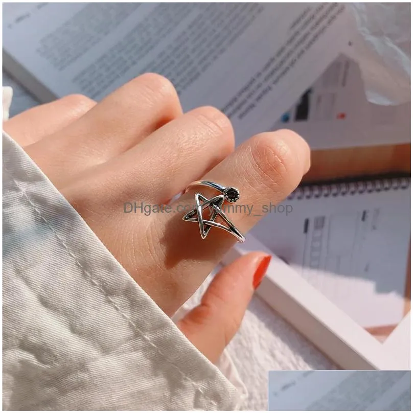 fashion jewelry s925 sterling sliver ring cat vintage hollow star open finger ring