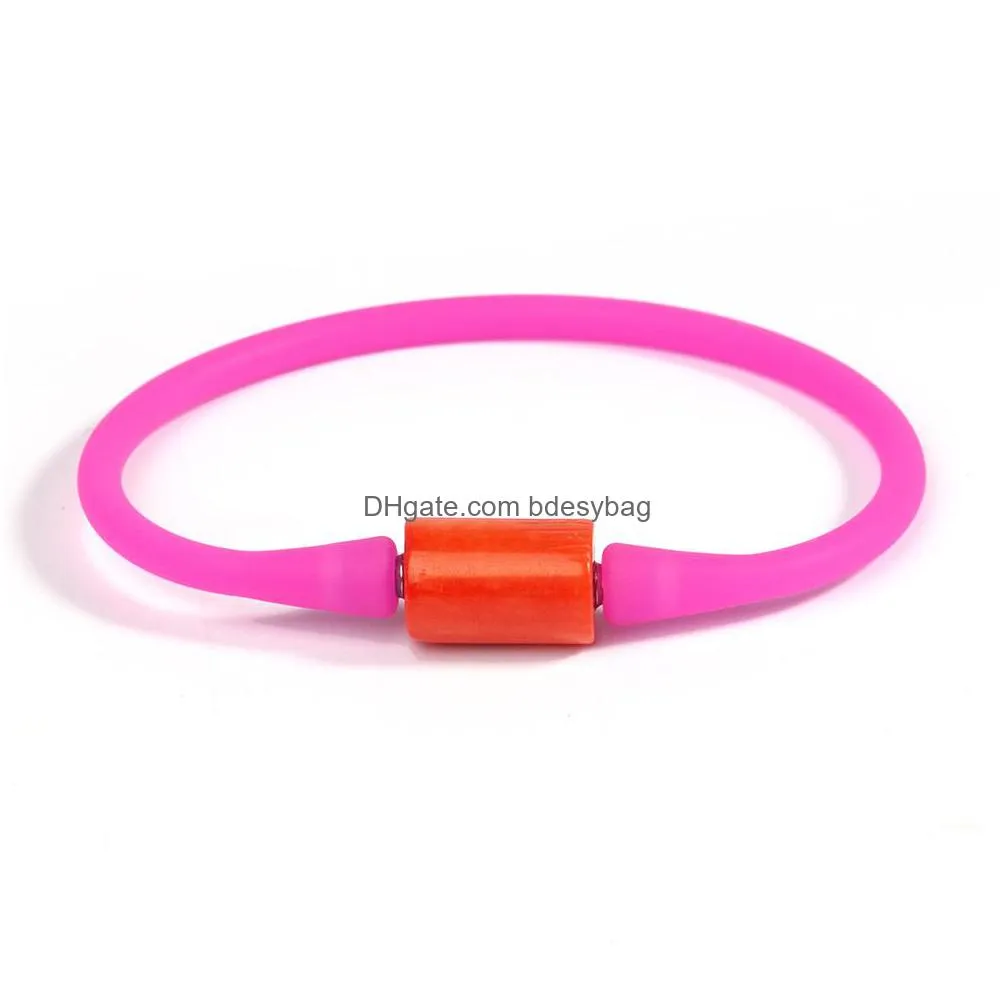 natural coral bead strand bracelets single cylinder corals charm elastic bangle for women jewelry