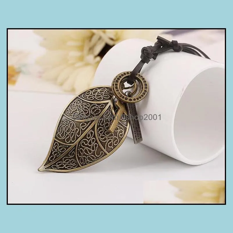 large leaf leather necklace leather necklace women men pendant fashion jewelry accessories