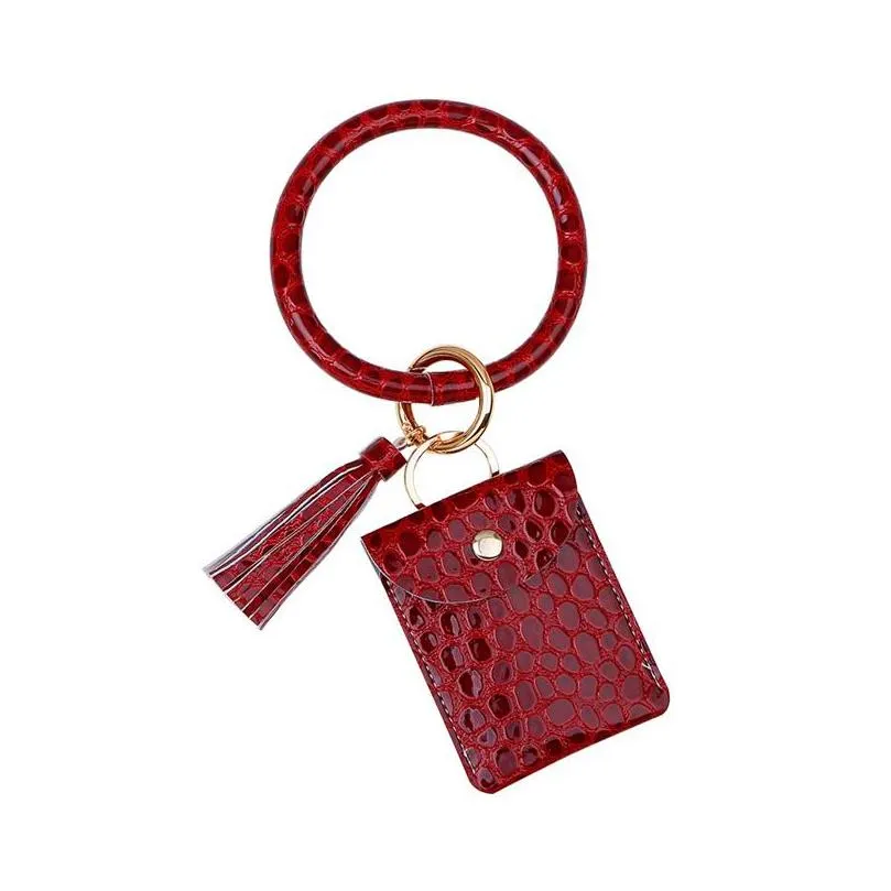 crocodile pattern bracelet keychain party favor tassels leatherwear coin purse multi cards bag keyring accessories 11 5jm e2