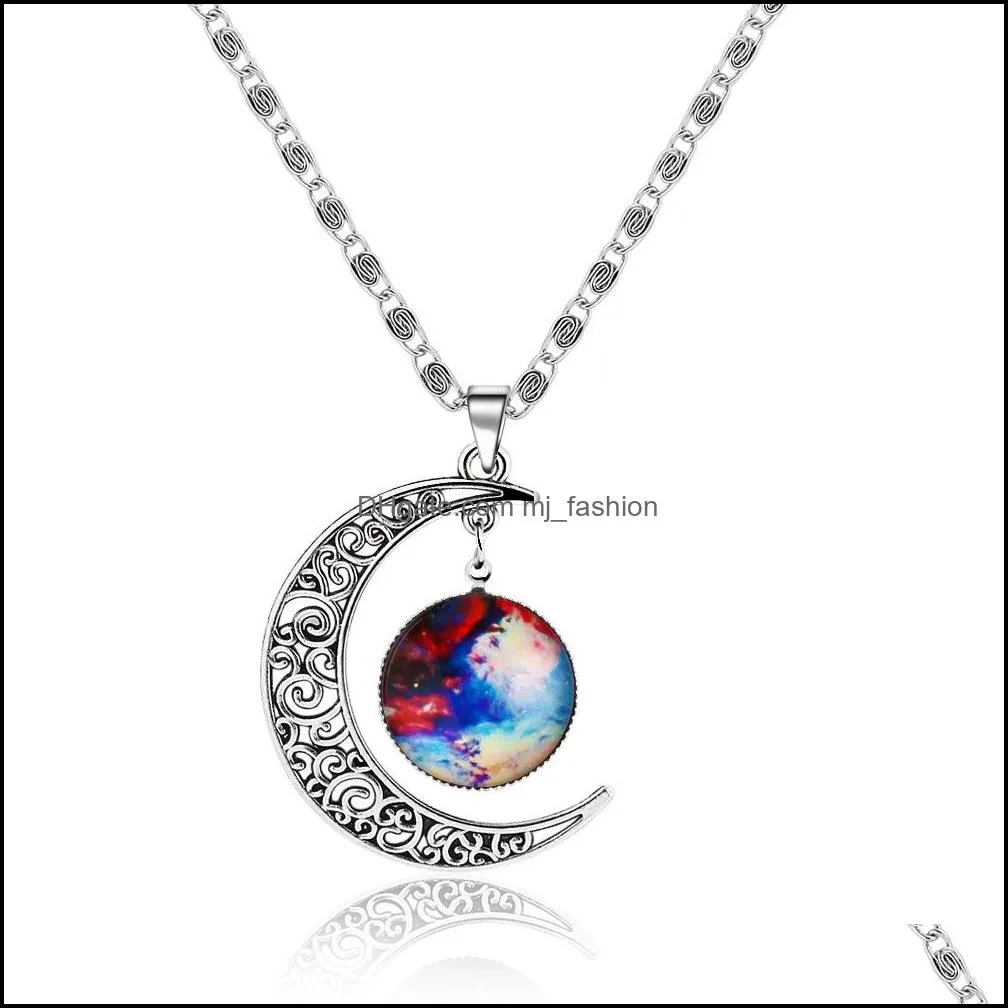 necklaces pendant elements fashion korean jewelry vintage starry moon outer space universe gemstone pendant necklaces