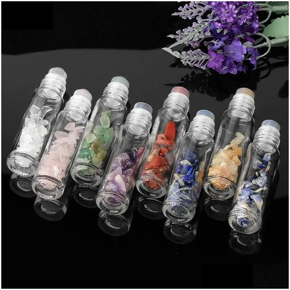 perfume bottle natural semiprecious stone  oil gemstone roller ball bottles clear glass healing crystal chips 10ml 7pcs for one