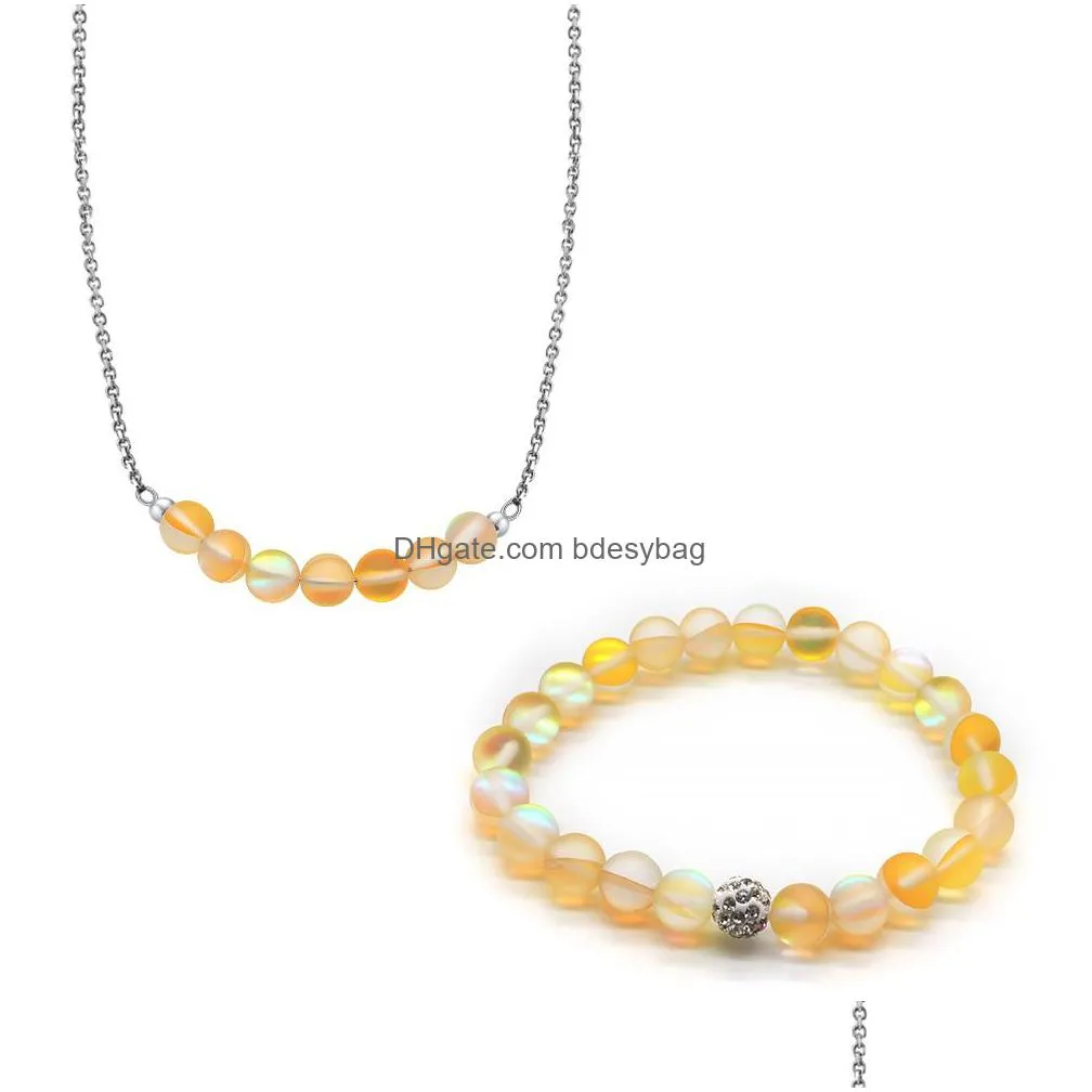 moonstone bracelet and necklace set natural round stone necklaces jewelry for women gift love wish