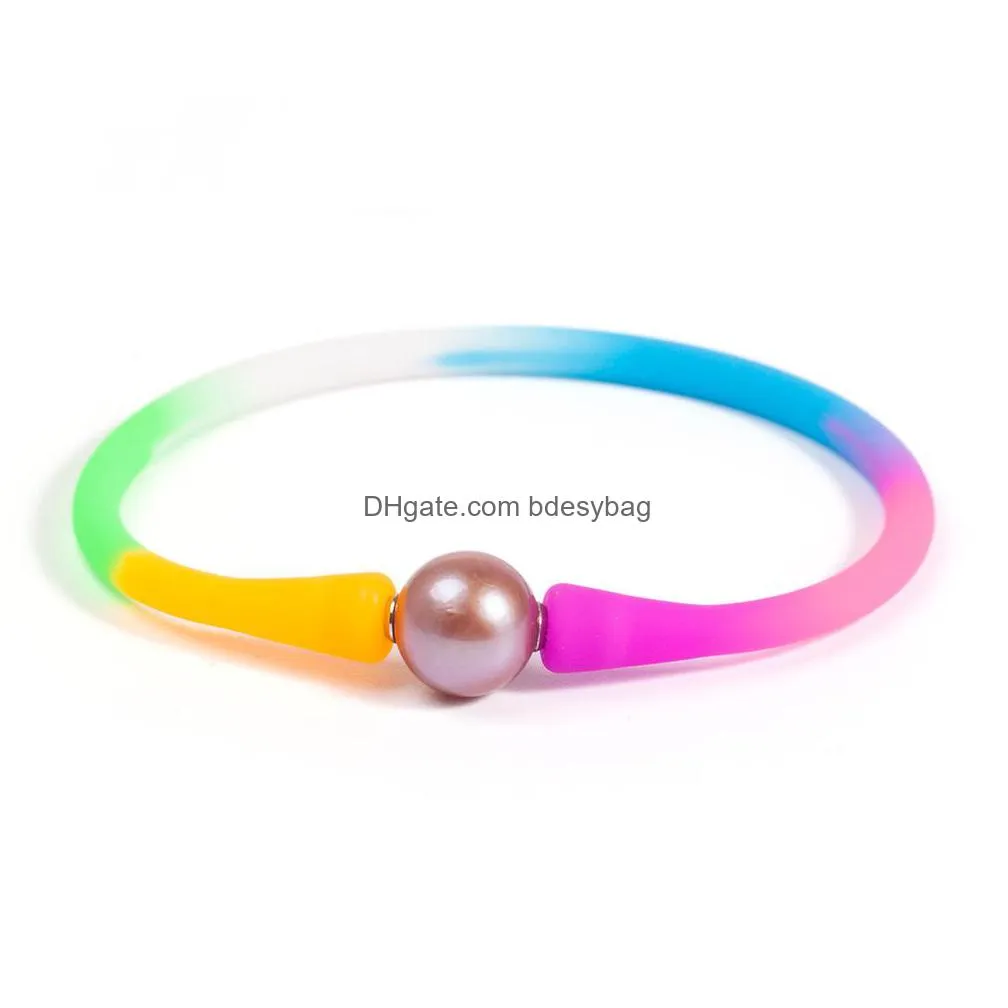 colorful women stretch rope edison pearl strand bracelets cultured freshwater roud pearls natural white purple color elastic bangle for women