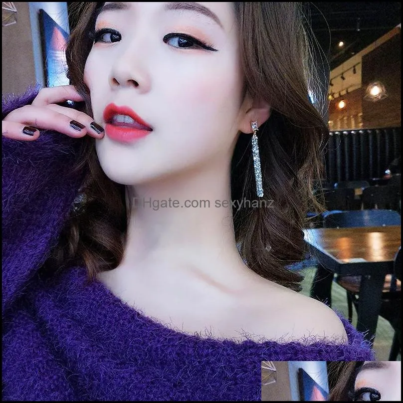  fashion long dangle crystal earrings for woman metal classic geometric zircon drop earrings korean style wedding party jewelry