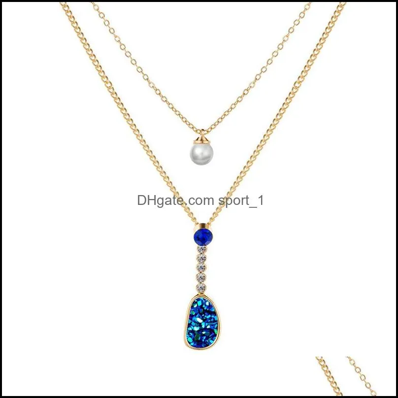 pendant necklaces vintage crystal habit for women fashion multi layered double layer charm necklace statement 2021 jewelry c3