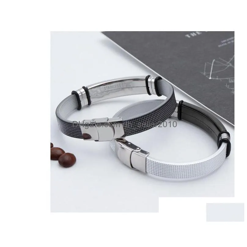 fashion jewelry titanium steel bracelets men silicone stainless steel mesh bracelet