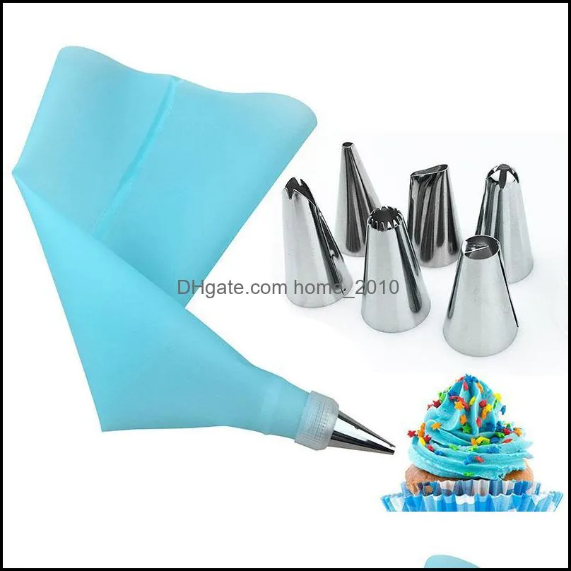 baking pastry tools diy 8 piece stainless kitchen set tool reusable 6 head steel bag decorating mouth piping tips icing
