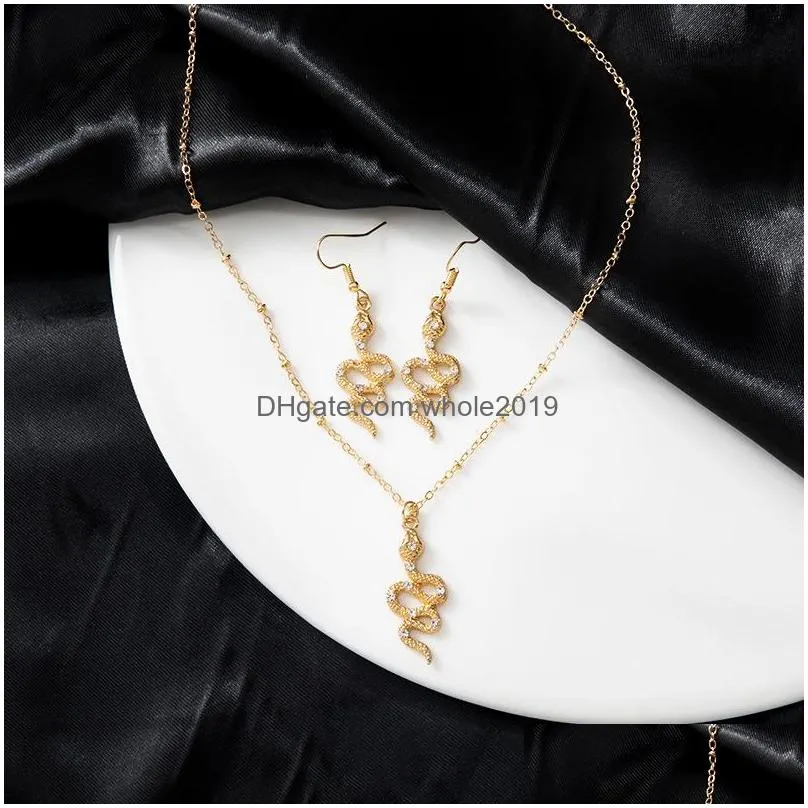fashion jewelry set rhinestone snake earrings pendant necklace set