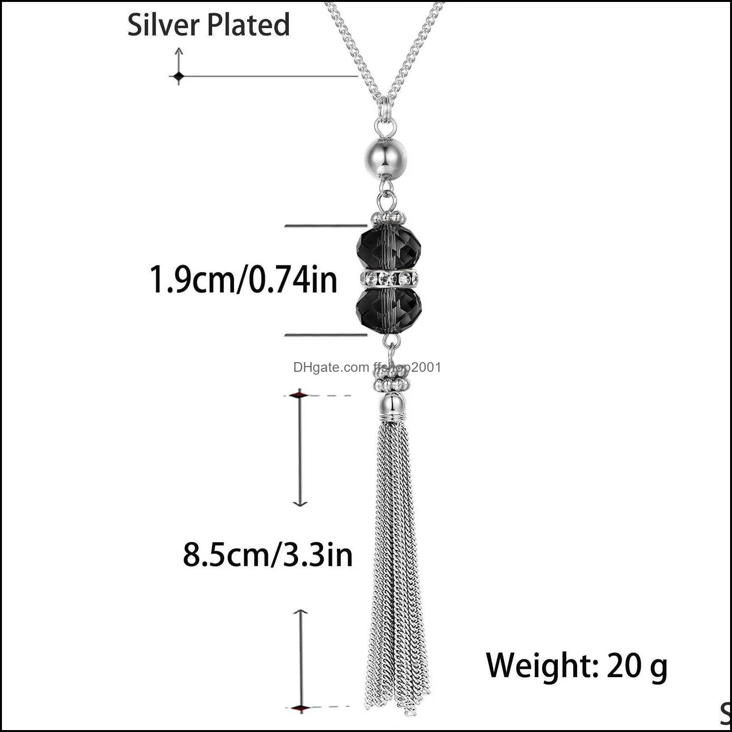  boho long crystal tassel necklace 4 colors natural stone sweater chain necklaces for women jewelry accessary gifts