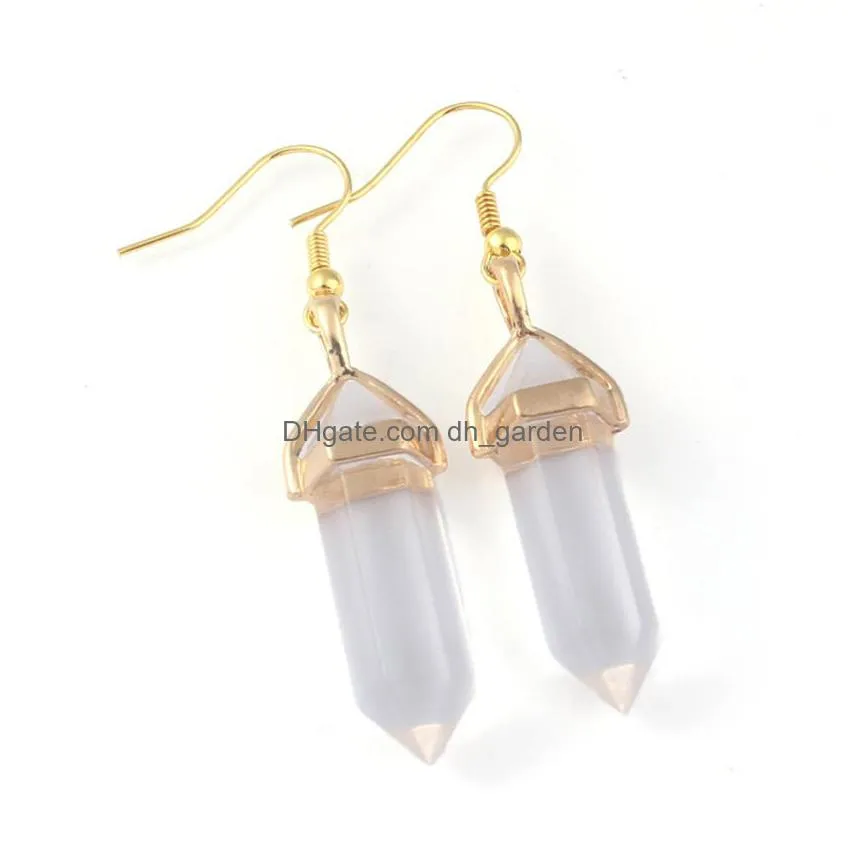 natural stone charms earrings bullet hexagonal pendulum dangle amethyst lapis quartz purple fluorite pink crystal earring women