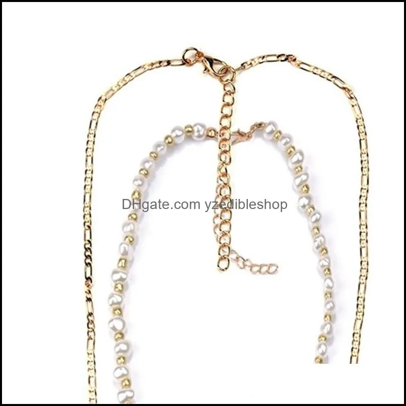 chains fashion 2 layers pearls chain pendants necklaces for women gold metal necklace design jewelry gift 3467 q2