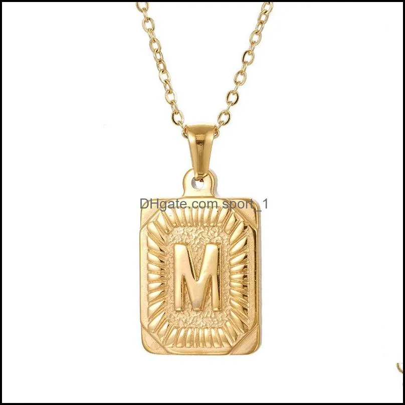 rectangle initial letter pendant charm for mens womens 18k gold plated stainless steel capital letters pendant necklace rolo chain 1803