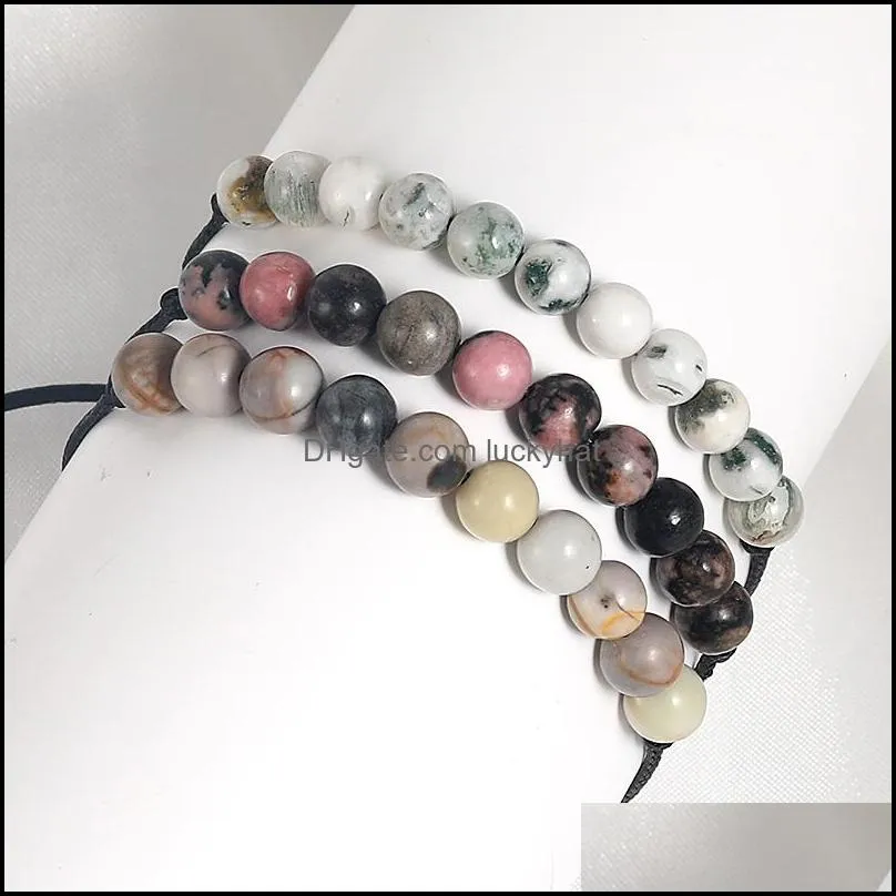 6mm natural stone bead bracelet for women men adjustable handmade wax rope braided bracelet bangles healing balance yoga friendship