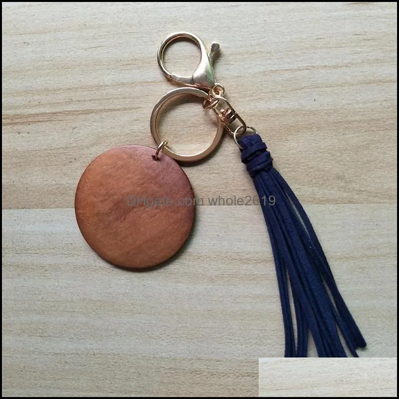 tassels circular wooden keyring 5cm pendant decorative key chains women jewelry gift delicate solid color 3 3tw q2