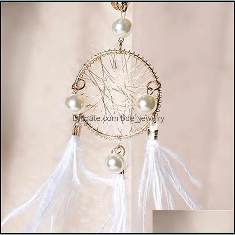 pearl feather key chains holder dreamcatcher pendants car keychain for girls women bag hanging fashion charm key rings accessories 906