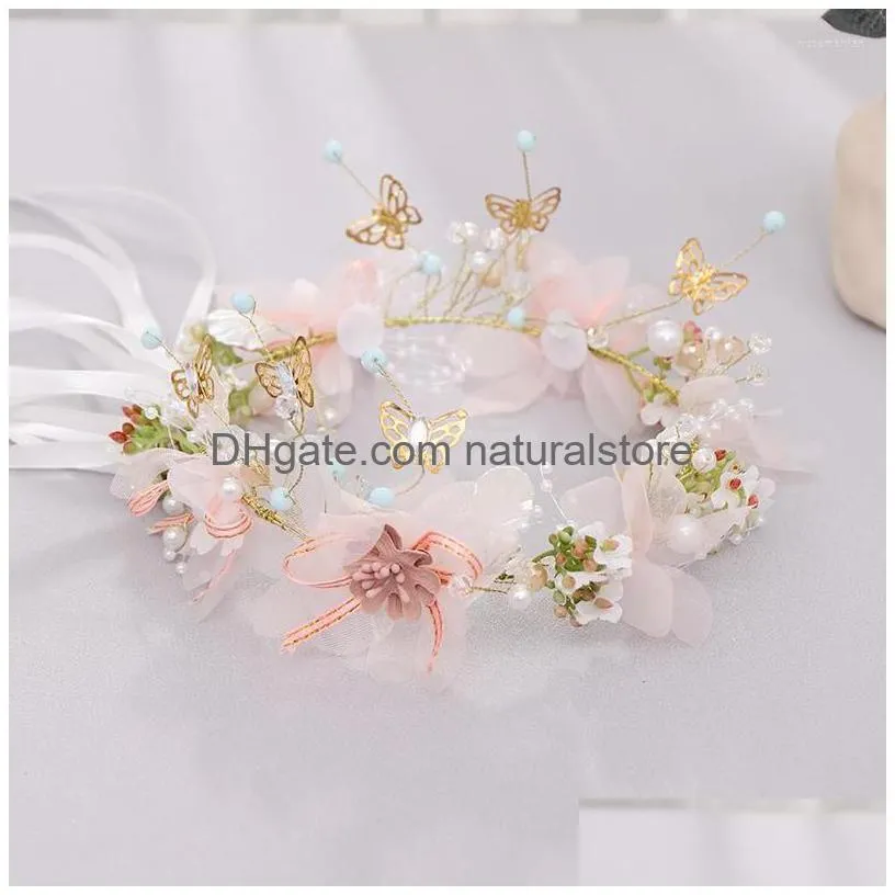 hair clips korea hand made lady girl sweet princess crown flower wreath floral hairband beach wedding party headband bridal bridesmai