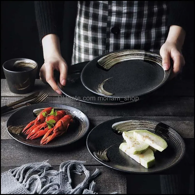 bowls dish plate household ceramic western steak creative tableware japanese fruit round shallow