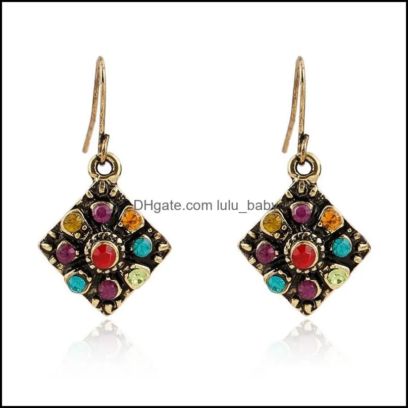 vintage ethnic style drop earrings bohemian multi color crystal dangle earrings for women girls wedding statement design jewelry 2019