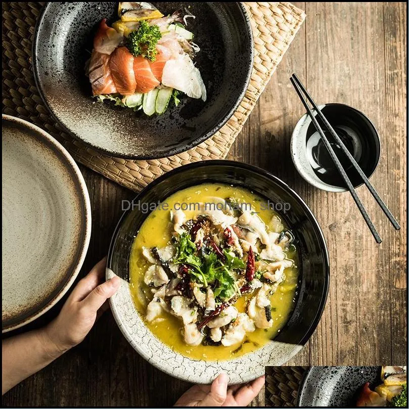 bowls japanesestyle ceramic dinner plates large household boiled sauerkraut fish deep soup plate thick retro tableware 11 inches