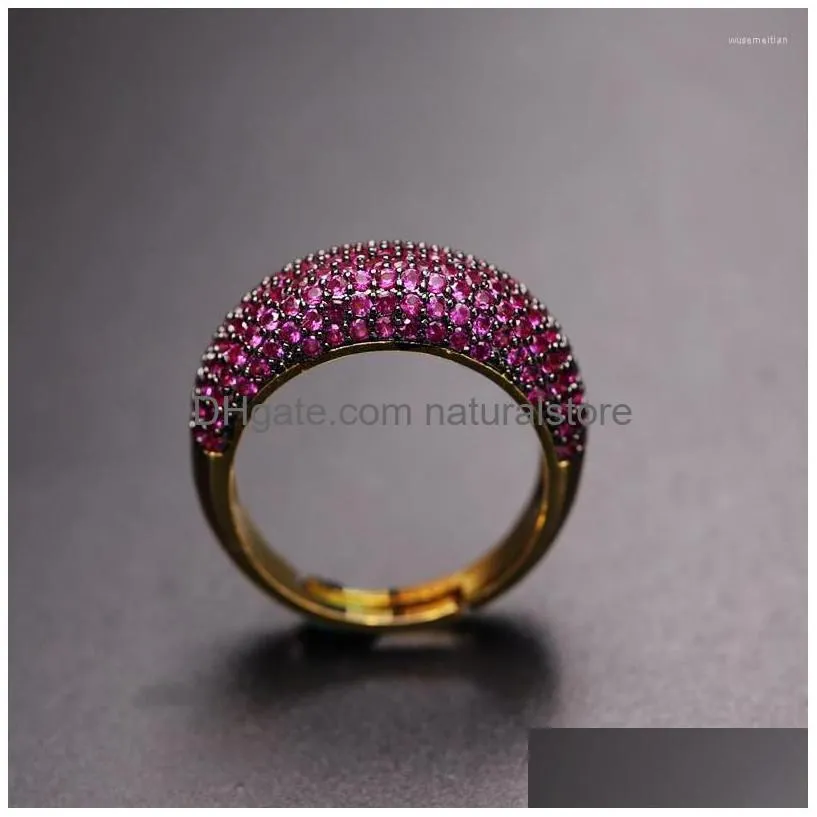 cluster rings luxury stack stacking micro pave cubic zirconia ring for women gold color open adjustable finger wedding party jewelry