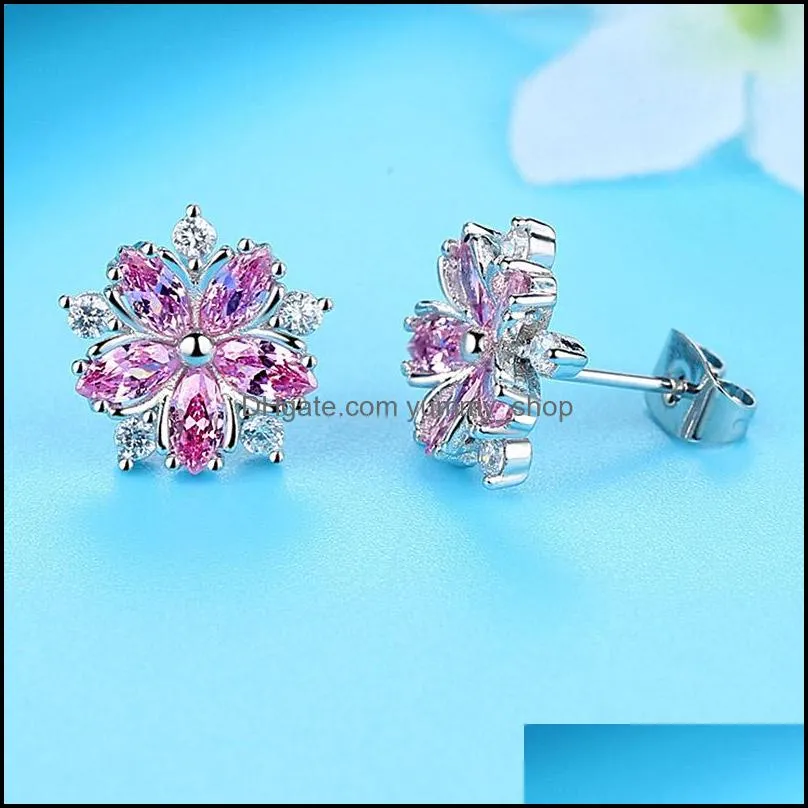 zircon cherry blossom jewelry set 2019 flower pendant necklace stud earrings elegant fashion jewelry gifts for women girls
