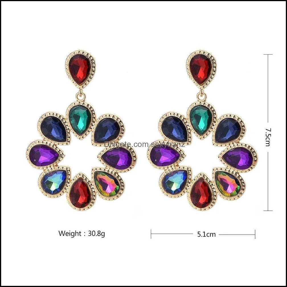 exaggerated big hoop earrings colorful gold plated crystal teardrop flower earring jewelry for women