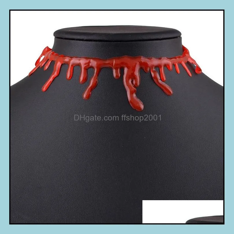 halloween decoration blood red choker necklace elastic vintage stretch tattoo women jewelry adjustable resin short necklace