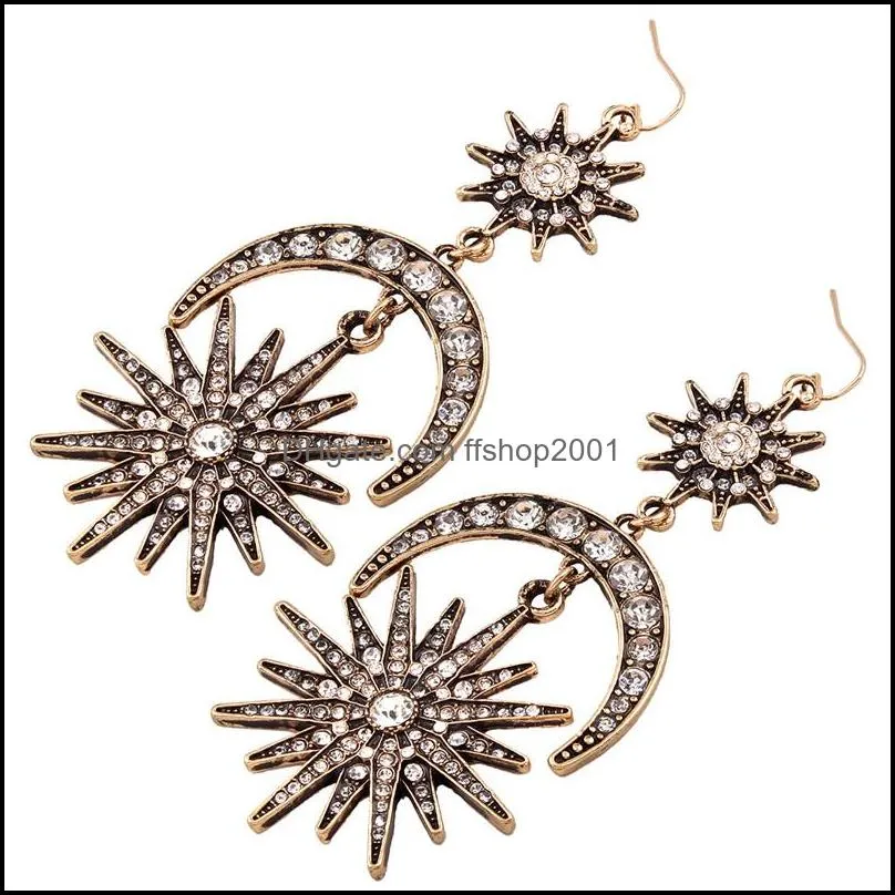  fashion big luxury sun moon stars drop earrings rhinestone punk earrings for women men jewelry golden boho vintage statement