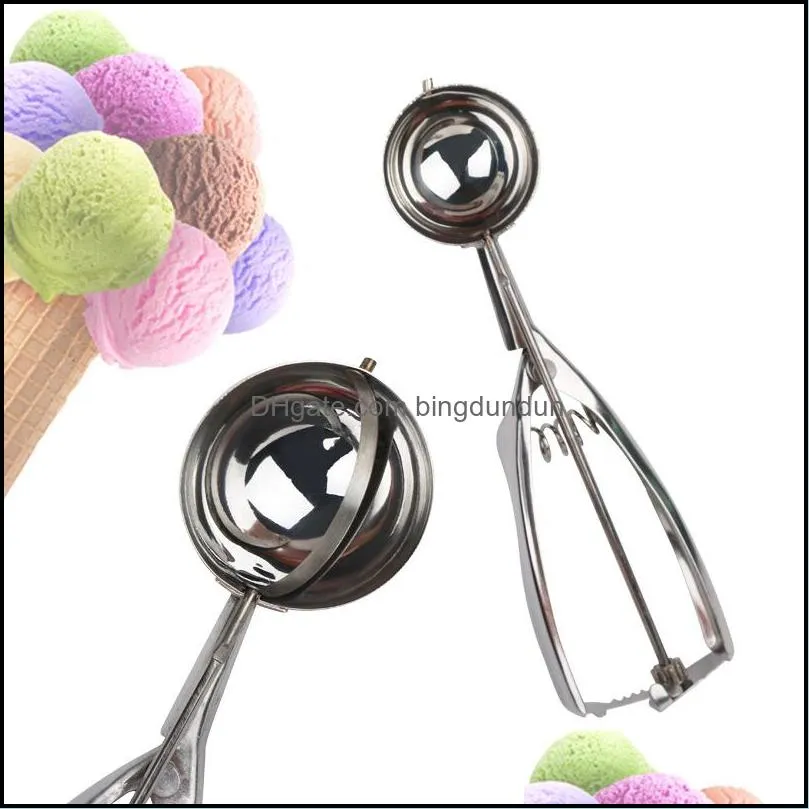 ice cream spoon kitchen tools 3 size stainless steel spring handle mash potato watermelon ball scoop home kitchen accessories