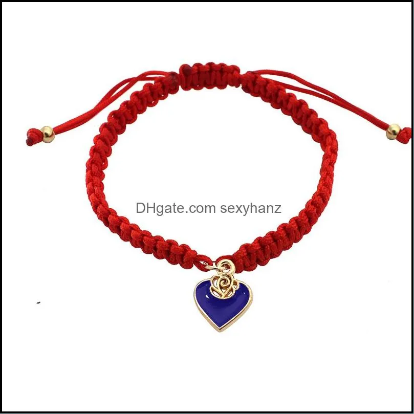 fashion red thread bracelet heart charm for women handmade braided rope bracelets friendship lucky adjustable jewelry