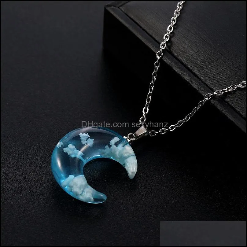 nature blue sky clouds pendant necklace for women cloud resin transparent ladies necklace ball moon necklaces jewelry gift accesorios