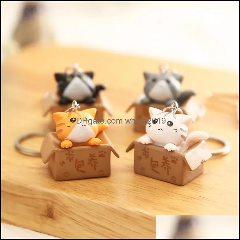 creative personality little cat box key rings for women men kawaii keychain fashion letter keychains cute jewelry 11 e3