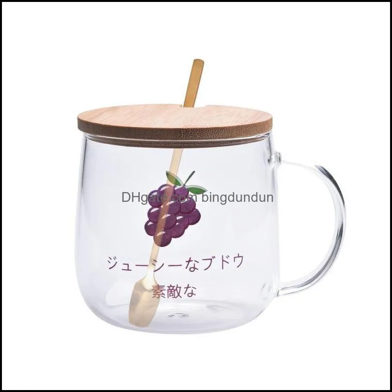 mugs yjbd japanese cartoon cute ins glass with lid spoon creative mug household breakfast milk transparent water cup