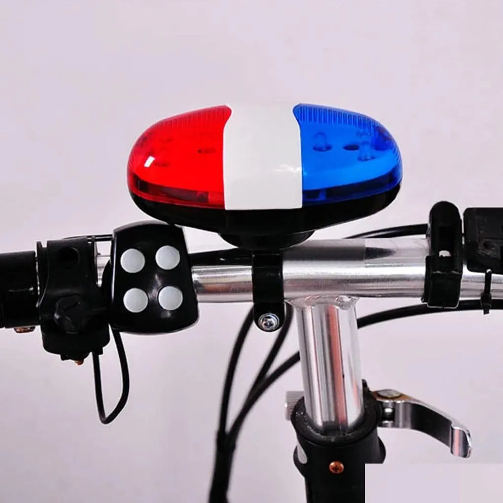 household sundries 1pc bicycle bell 6 led 4 tone bicycle horn bike call led bike police light electronic loud kid accessories bike scooter