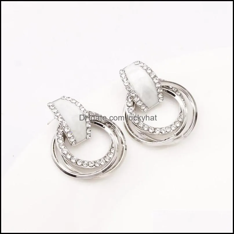 crystal hoop earrings with rhinestone 3 circle earring simple gold plated ear for women elegant sweet korea design